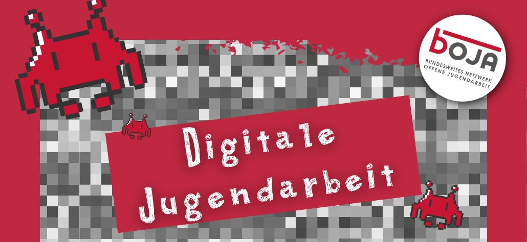 80er Jahre Background, Spaceinvaders, bOJA-Logo,