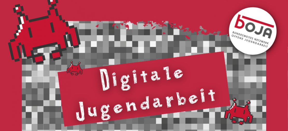 80er Jahre Background, Spaceinvaders, bOJA-Logo,