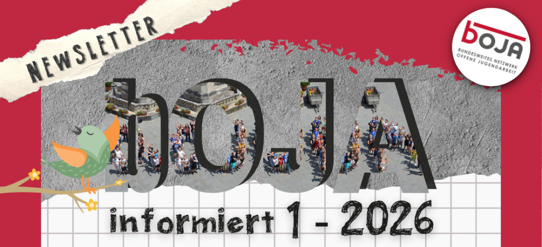 Ein Vögelchen zwitschert die Neuigkeiten von bOJA und Partner*innen in die Welt ...