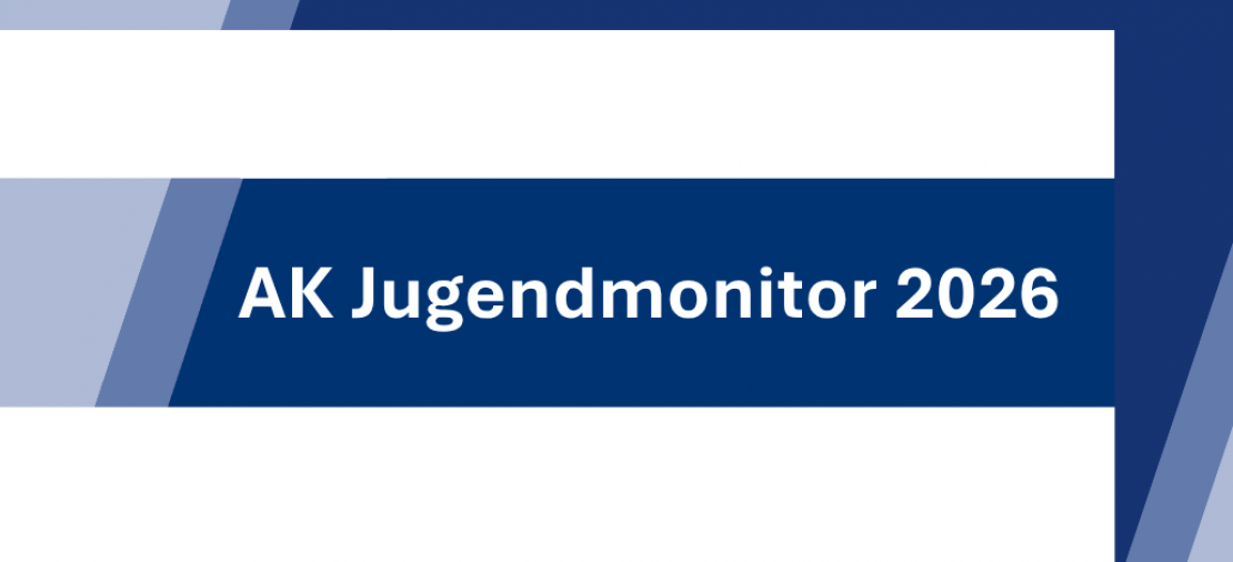 3 Blautöne untermalen den Schriftzug "AK Jugendmonitor 2026"